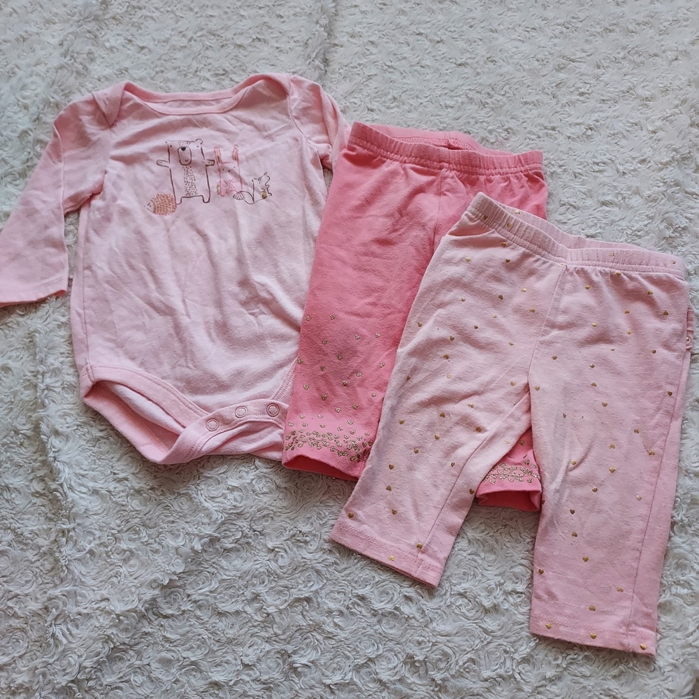 Jumping Beans 6mo 3 Piece Bundle Pink Sparkly Baby Girl Matching Set